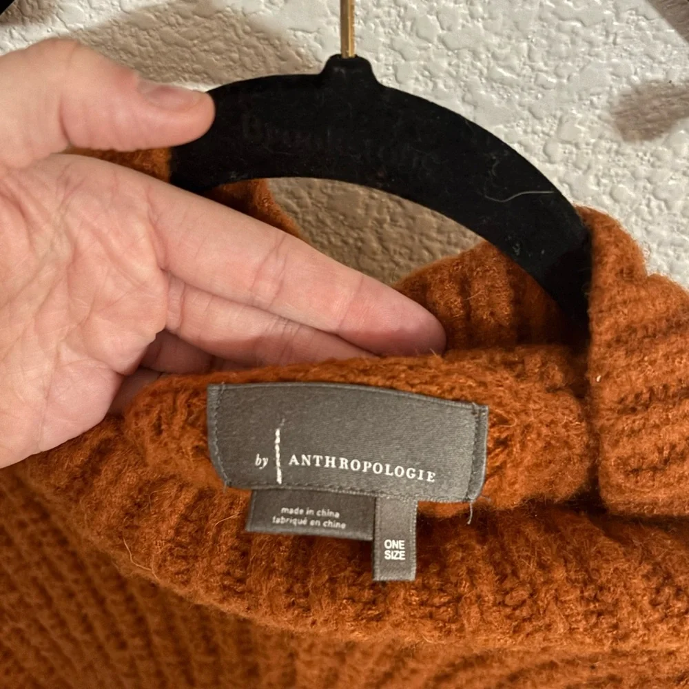 Anthropologie Rust Knit Poncho Turtleneck Sweater Cozy Oversized Fall Boho - Picture 3 of 4